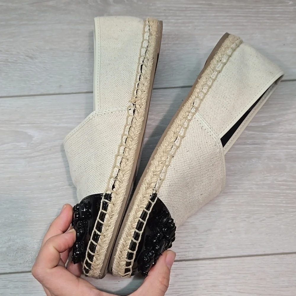 Sam Edelman Women's Linda Beige & Black Espadrilles Loafer Slip On Shoes 8